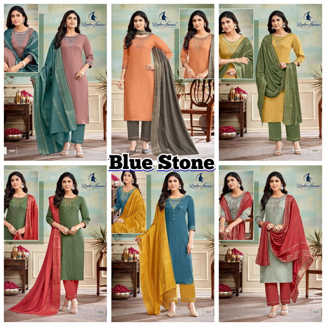 Blue Stone By Ladies Flavour Viscose Embroidery Kurti With Bottom Dupatta Wholesale Shop In Surat